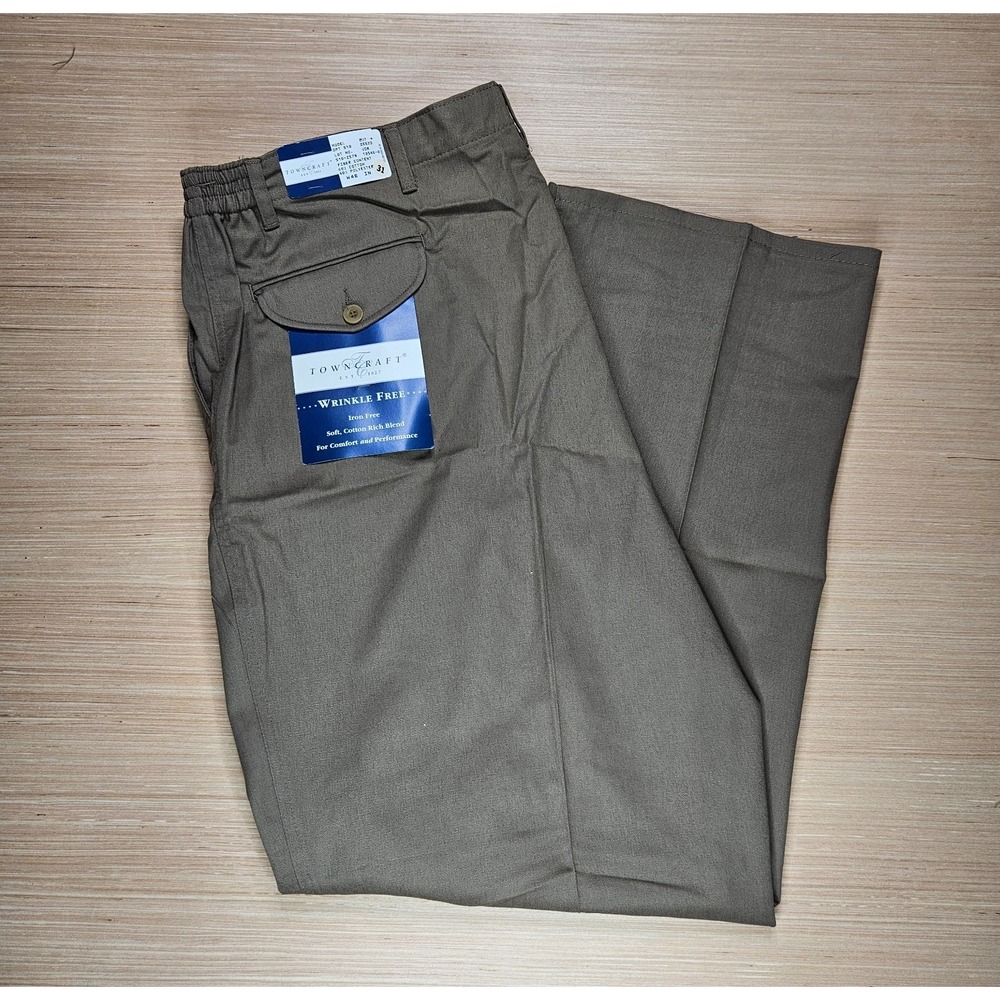 Towncraft Pants Mens Size 46x31 Easy Care Permanent Press Plain Pleated‎ Regular